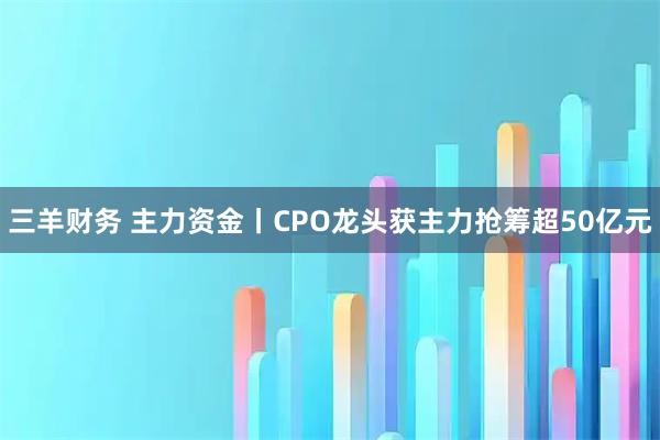 三羊财务 主力资金丨CPO龙头获主力抢筹超50亿元